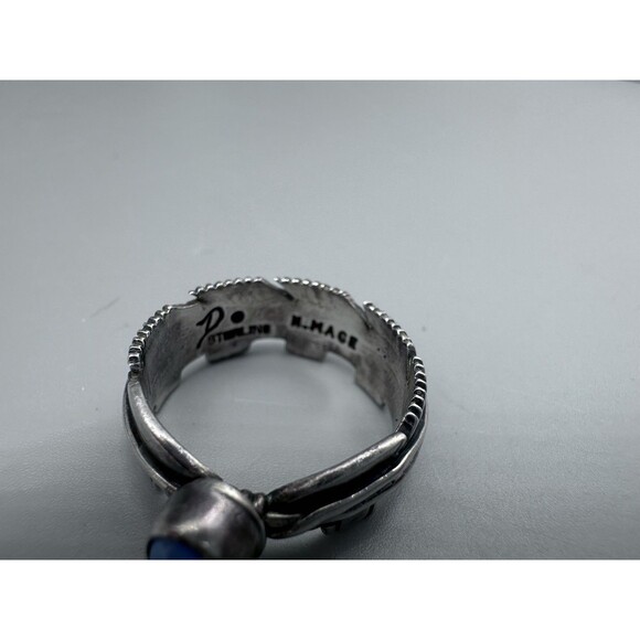 Native Navajo Sterling Silver Denim Lapis Feather Ring Size 8.25 H Mace - Picture 4 of 5